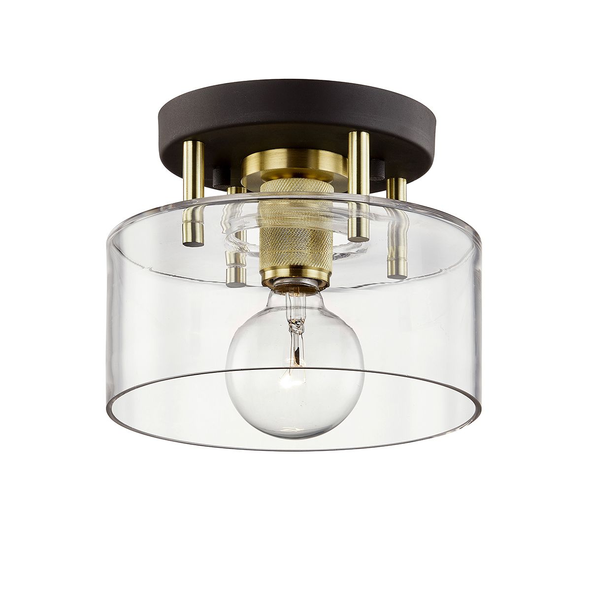 Bergamot Station 1-Light Semi-Flush Ceiling Light by Troy Lighting with Clear Glass Shade and Dimmable Feature