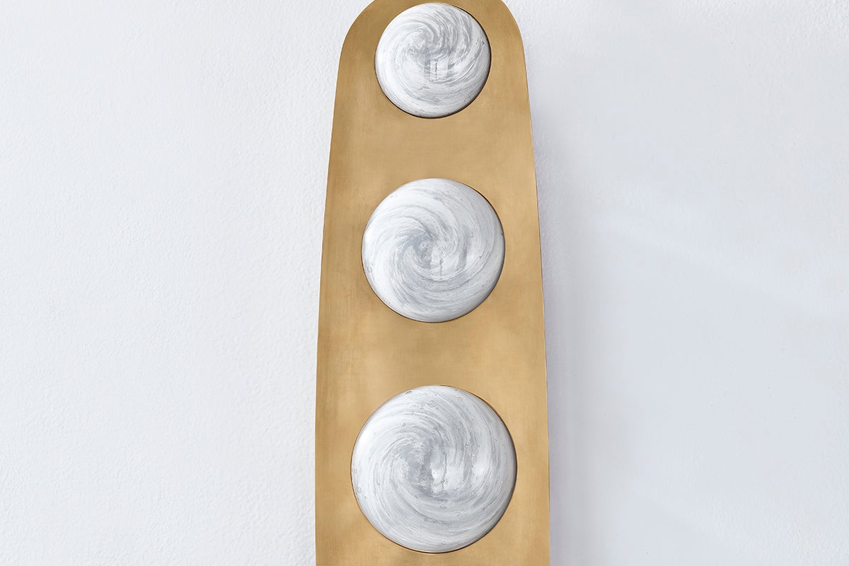 Bezel Large Sconce 28W 550 Lumens Dimmable Vintage Brass Luna Etched Glass by Corbett Lighting