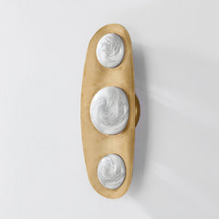 Bezel Sconce 472-03-VB by Corbett Lighting, Vintage Brass Finish with Etched Luna Glass, Dimmable LED