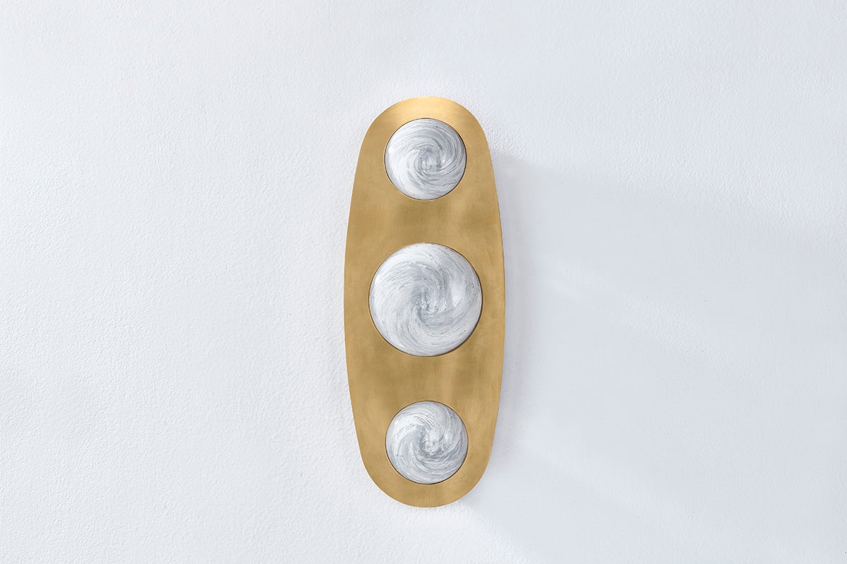 Bezel Sconce 472-03-VB by Corbett Lighting, Vintage Brass Finish with Etched Luna Glass, Dimmable LED