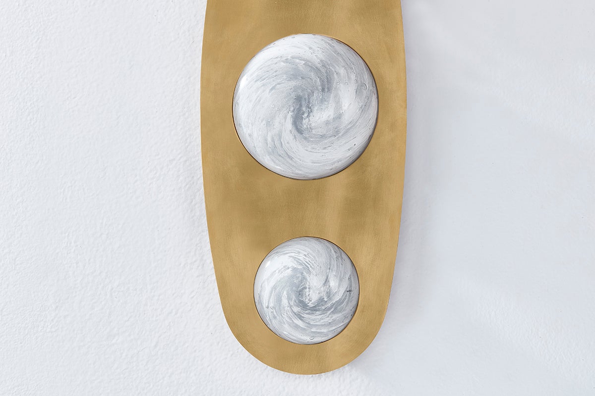 Bezel Sconce 472-03-VB by Corbett Lighting, Vintage Brass Finish with Etched Luna Glass, Dimmable LED