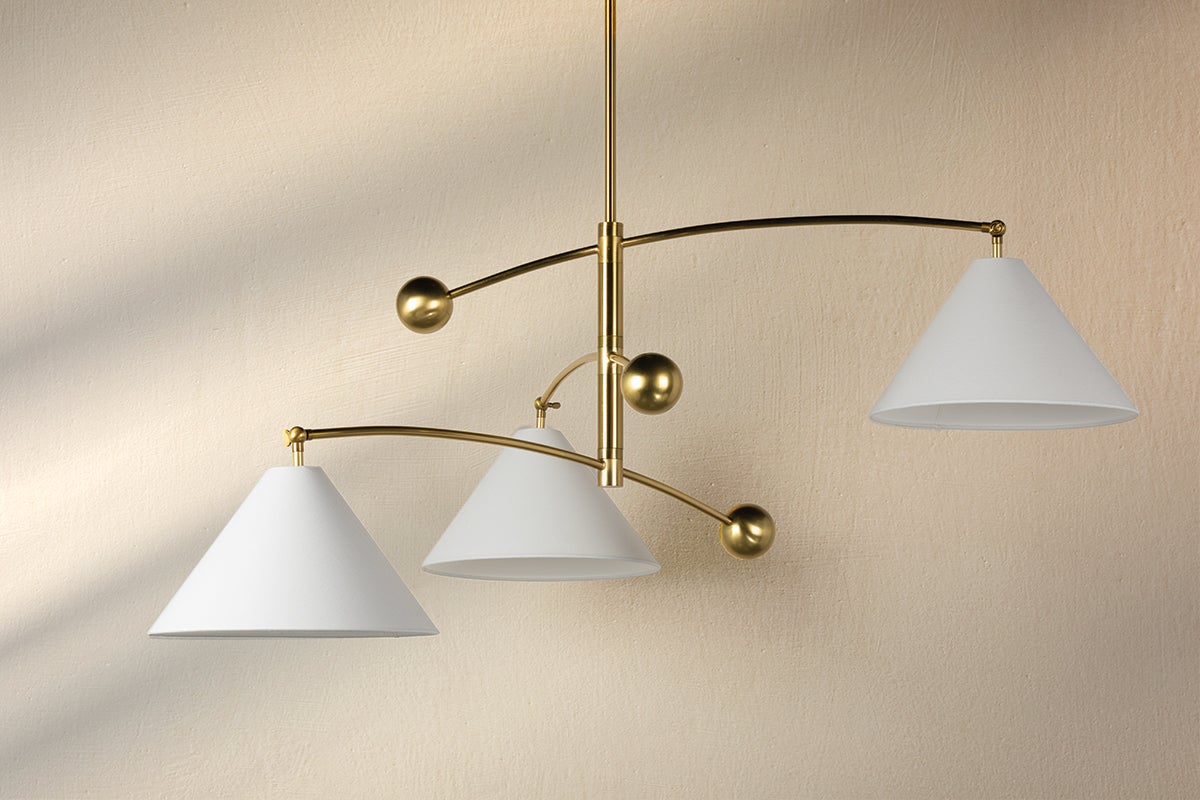 Birdie 3-Light Chandelier by Mitzi in Aged Brass with Unique Asymmetrical Design and Dimmable Functionality