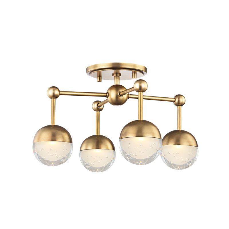 Boca Semi-Flush Ceiling Light 15.75" Aged Brass with Clear Glass Shade, Dimmable, UL Damp Rated