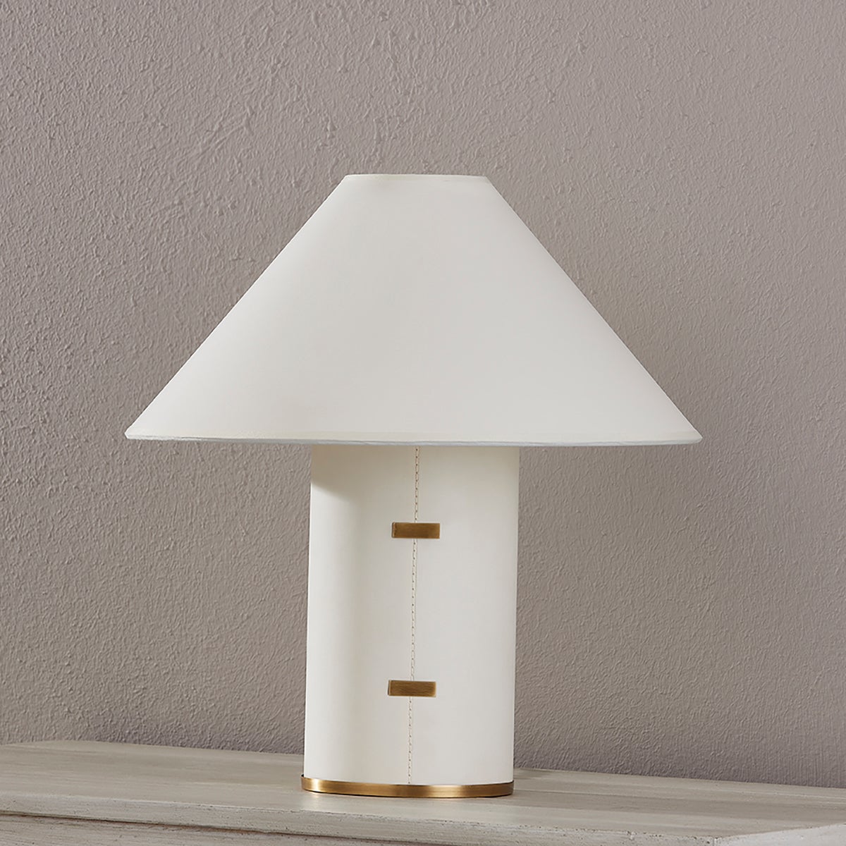 Bond Table Lamp By Troy Lighting, 15" Height, Parchment-Wrapped Body, Dimmable, Patina Brass Accents