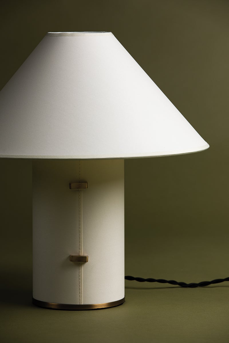 Bond Table Lamp By Troy Lighting, 15" Height, Parchment-Wrapped Body, Dimmable, Patina Brass Accents