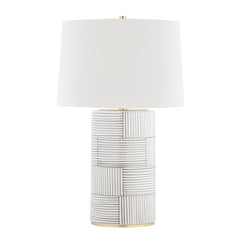 Borneo Table Lamp 26" Tall With Dimmable Aged Brass Finish And Off-White Linen Shade