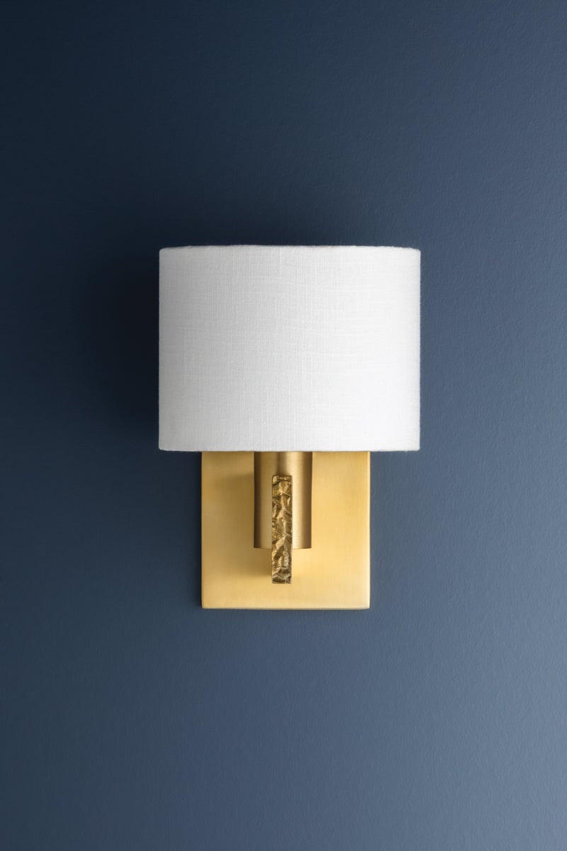 Brampton Wall Sconce - Aged Brass Finish, Linen Shade, Dimmable, UL Damp Rated | Hudson Valley Lighting