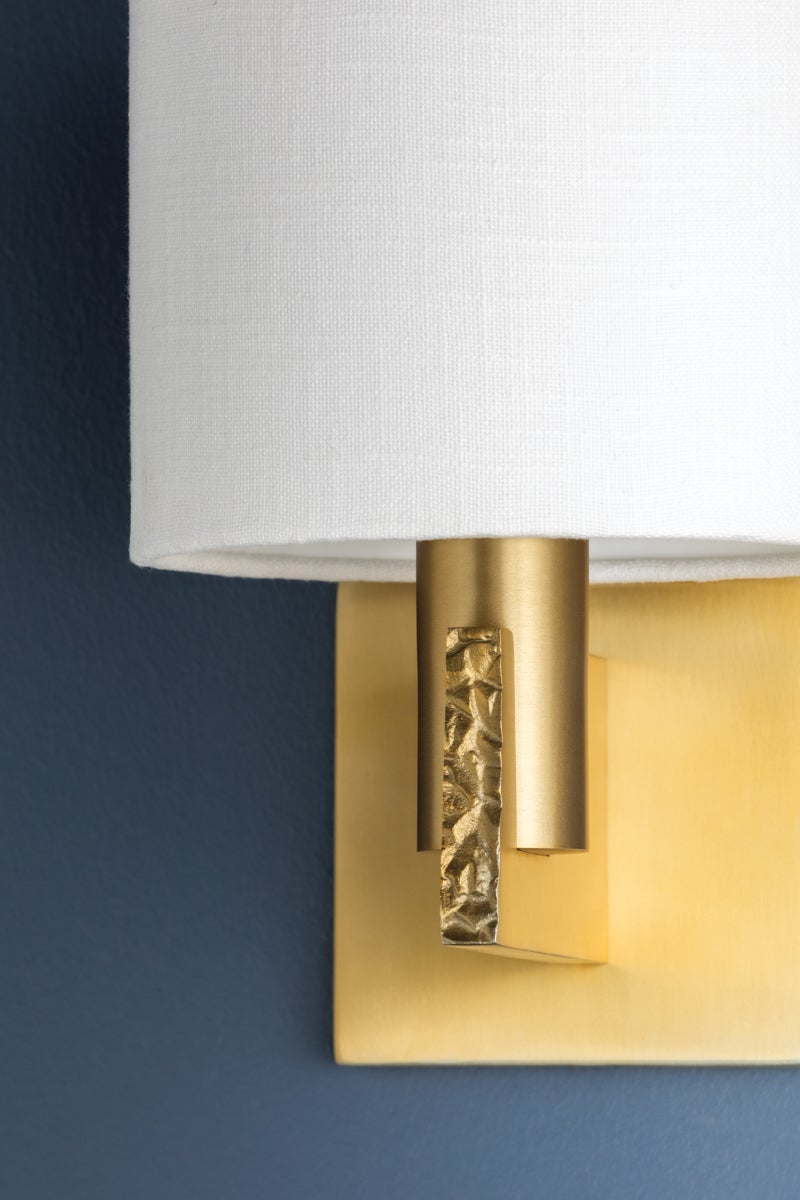 Brampton Wall Sconce - Aged Brass Finish, Linen Shade, Dimmable, UL Damp Rated | Hudson Valley Lighting