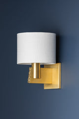 Brampton Wall Sconce - Aged Brass Finish, Linen Shade, Dimmable, UL Damp Rated | Hudson Valley Lighting