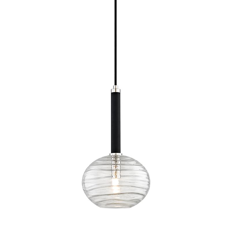 Hudson Valley Lighting Breton Pendant Light with Rippled Glass Globe, Dimmable, Aged Brass or Polished Nickel