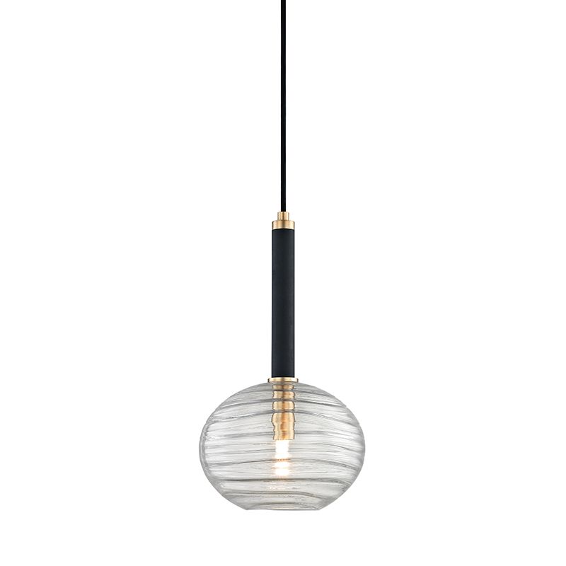 Hudson Valley Lighting Breton Pendant Light with Rippled Glass Globe, Dimmable, Aged Brass or Polished Nickel