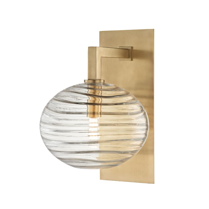 Breton Sconce by Hudson Valley Lighting - Rippled Glass Globe, Dimmable, Aged Brass or Polished Nickel