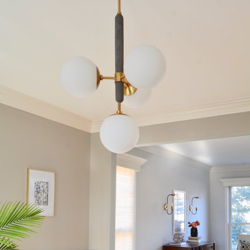 Mitzi Brielle Chandelier - 4-Light Mid-Century Modern Design with Opal Etched Glass, Adjustable Height