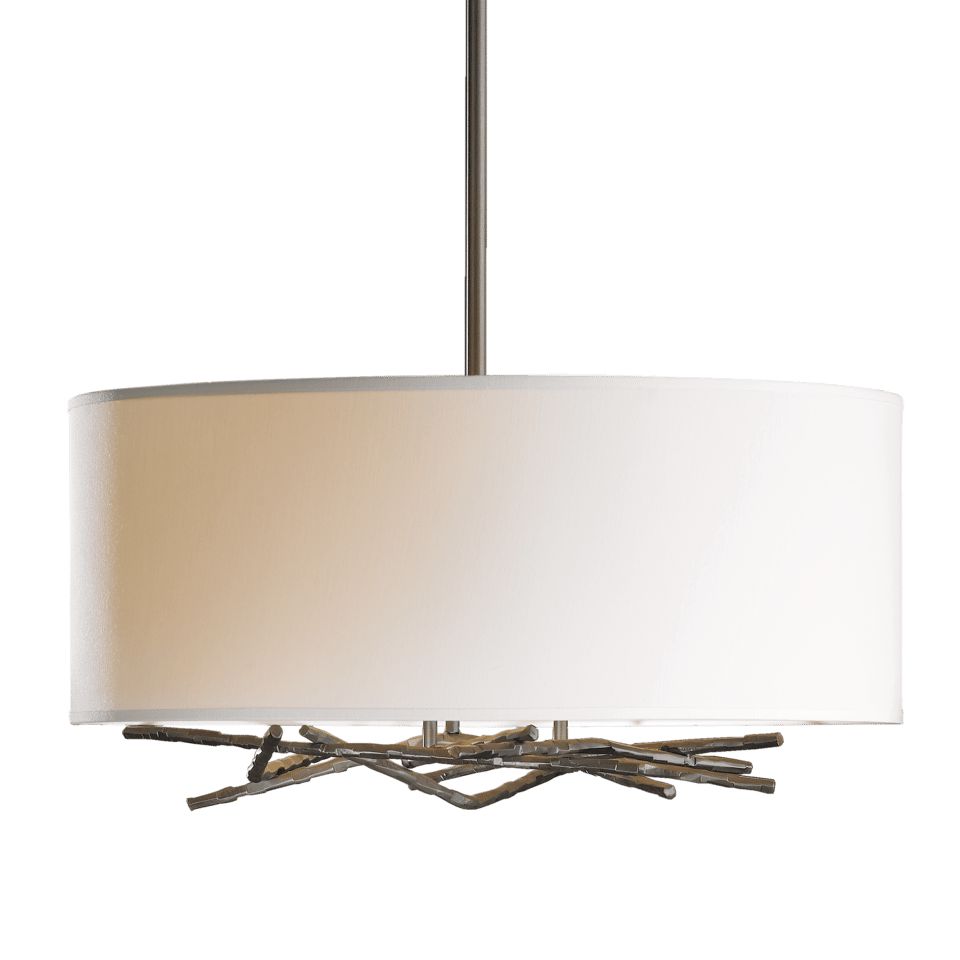 Brindille Drum Shade Pendant by Hubbardton Forge, Artisan Forged Twig Design, 3-Light Fixture, Dimmable