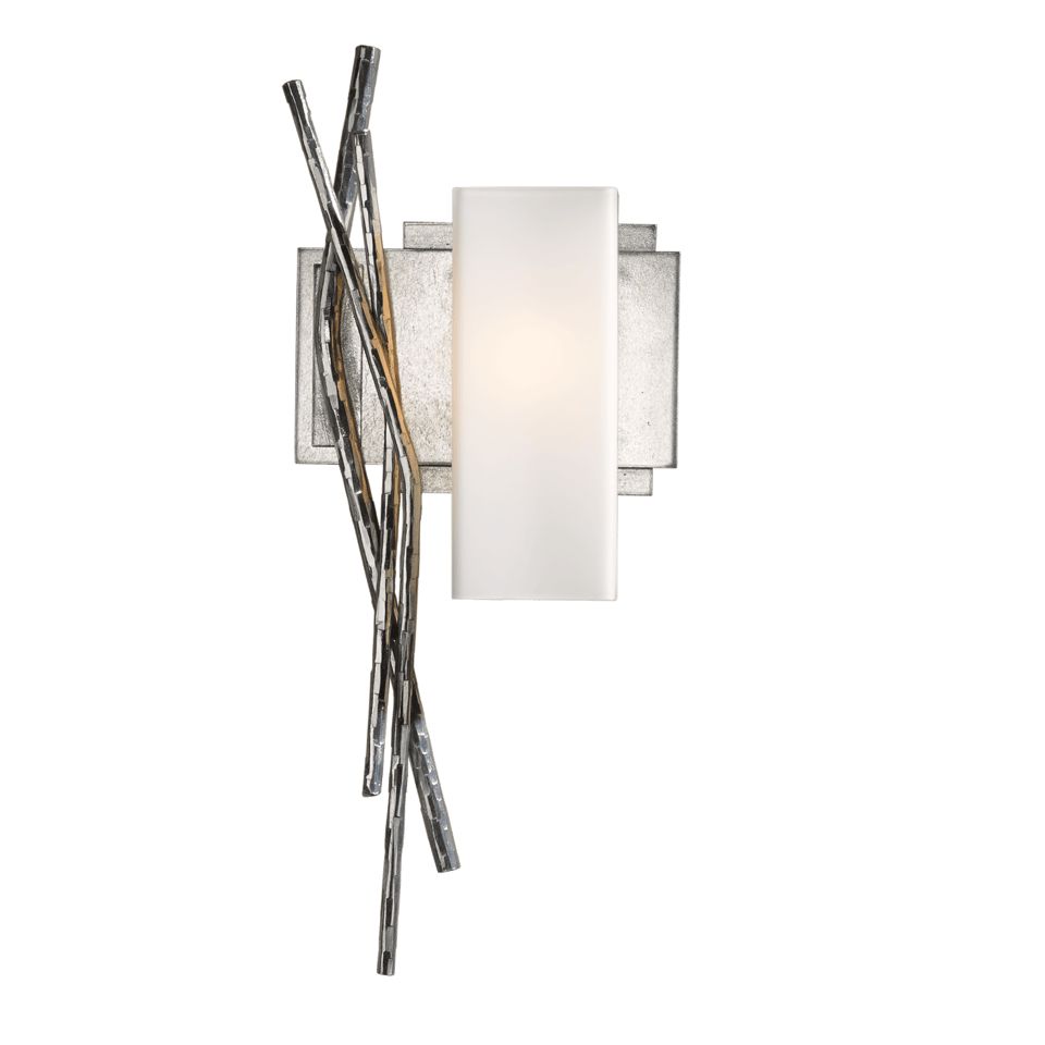 Hubbardton Forge Brindille Sconce 18.9" Tall Hand-Forged Steel Wall Light with Opal Glass Shade