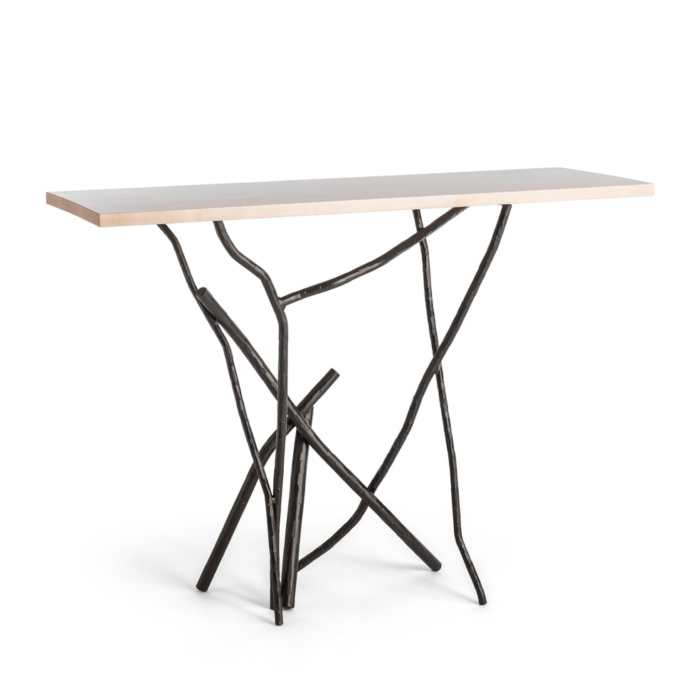 Brindille Wood Top Console Table By Hubbardton Forge With Hand-Hammered Aluminum Legs