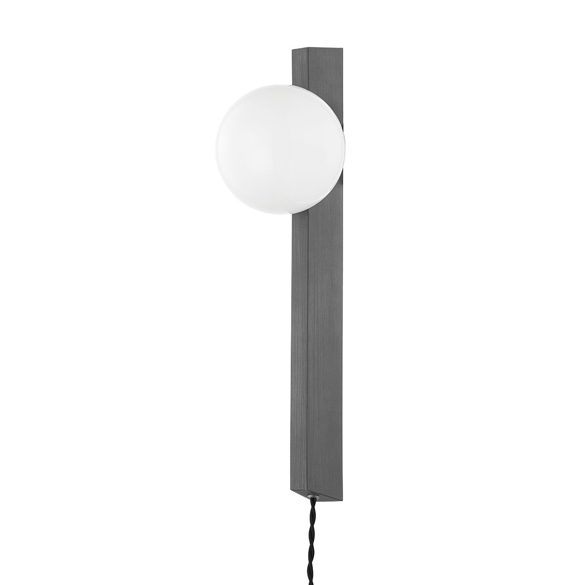 Brisbane Plug-In Sconce by Troy Lighting, Dimmable Opal Glass, Graphite Finish, Elegant Design