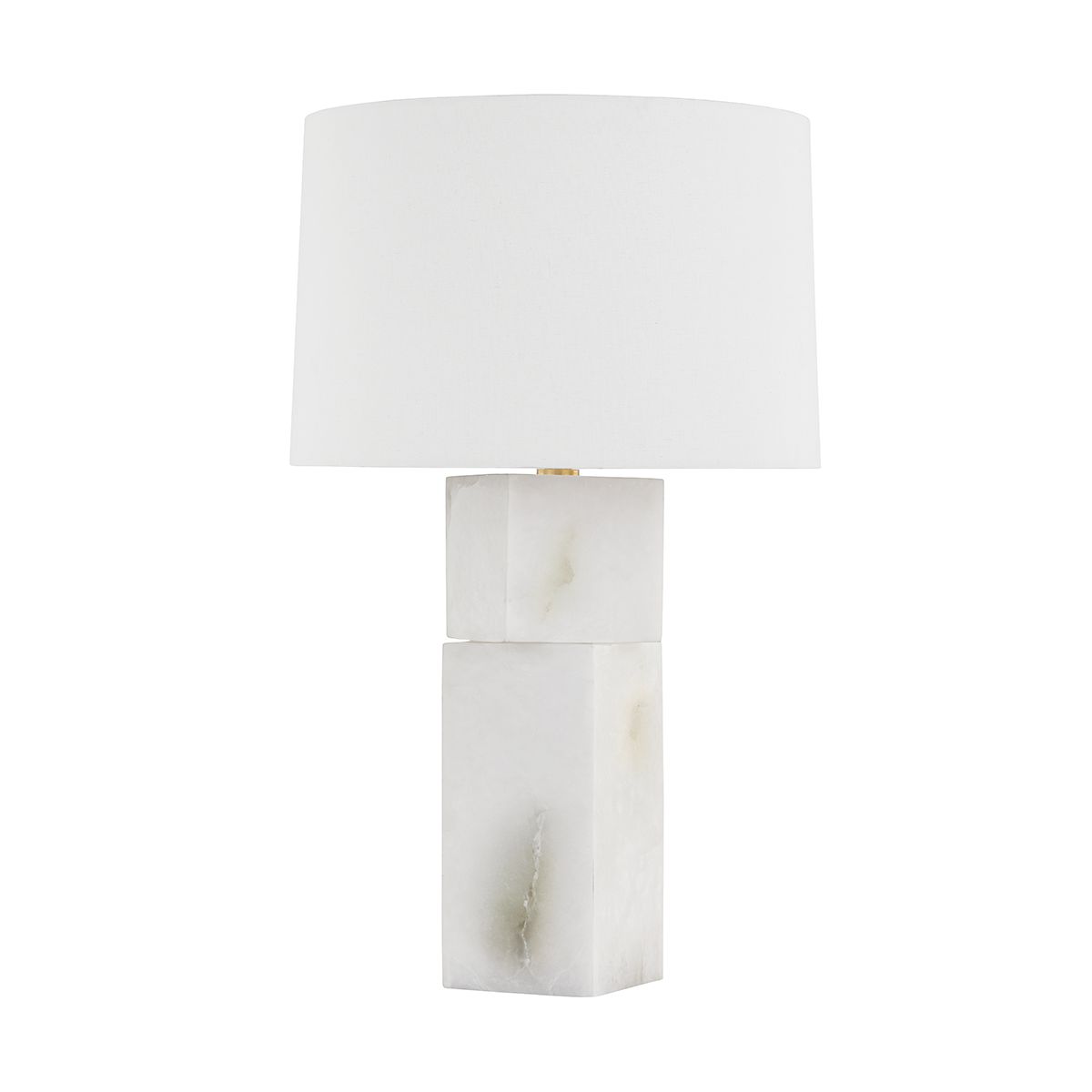 Brockton Table Lamp 27.25" Tall, Unique Spanish Alabaster with Dimmable Linen Shade, Aged Brass Finish