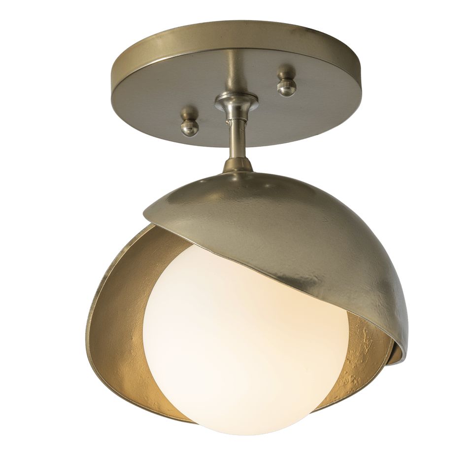 Hubbardton Forge Brooklyn 1-Light Double Shade Semi-Flush Fixture with Opal Glass and Dimmable Design