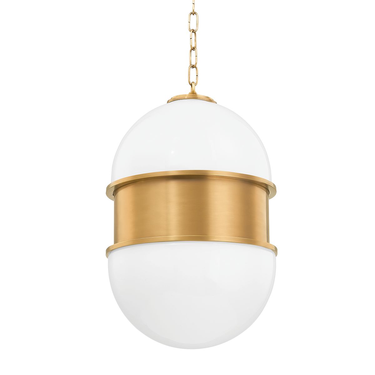 Broomley Large Pendant Light by Corbett Lighting, Vintage Brass, Opal Glass, Dimmable, 2 Lights