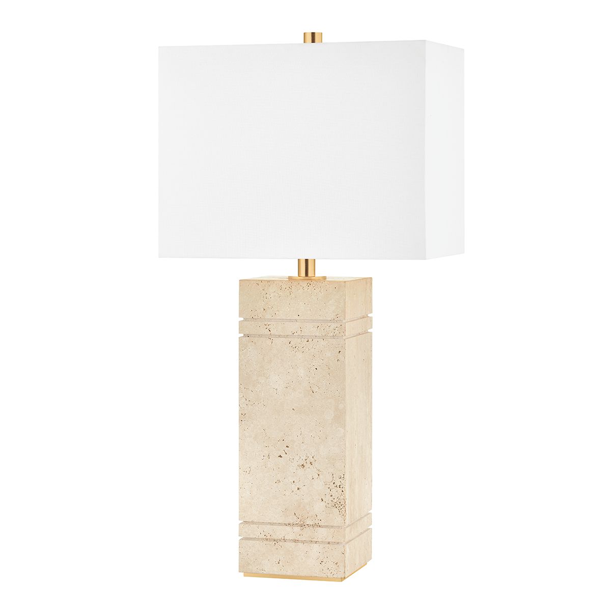 Brownsville Table Lamp 27.25" Tall Aged Brass Finish With White Linen Shade, Dimmable E26 Bulb