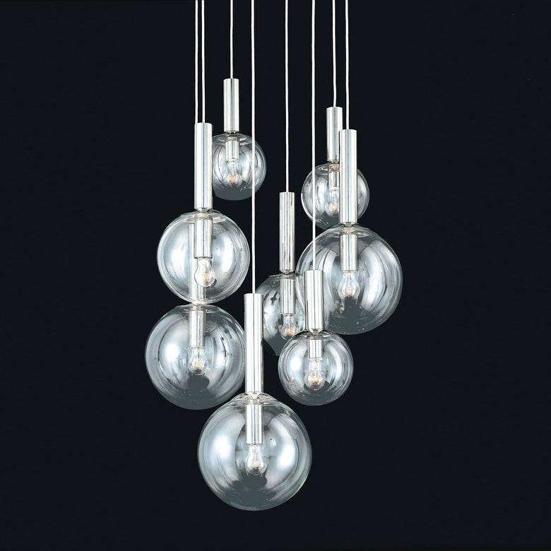 SONNEMAN Bubbles 8-Light Chandelier, Mid-Century Modern Design, Dimmable, Polished Nickel & Brass Finish