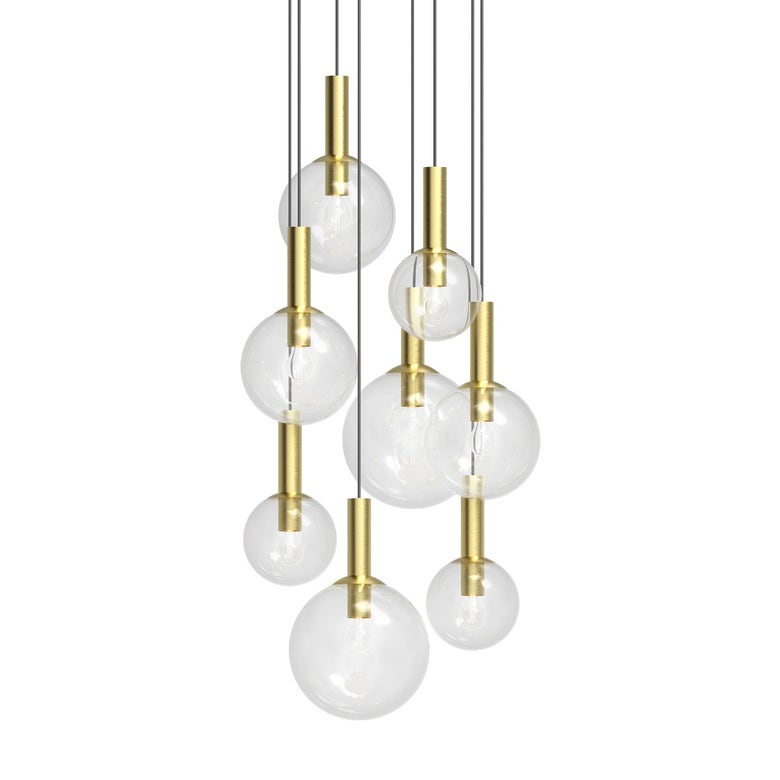 SONNEMAN Bubbles 8-Light Chandelier, Mid-Century Modern Design, Dimmable, Polished Nickel & Brass Finish