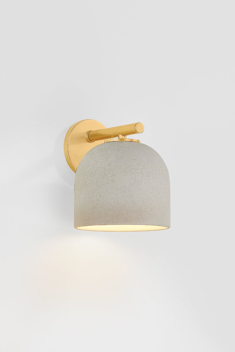 Cara Wall Sconce by Mitzi - Elegant Ceramic Shade, Aged Brass Arm, Dimmable, UL Damp Rated