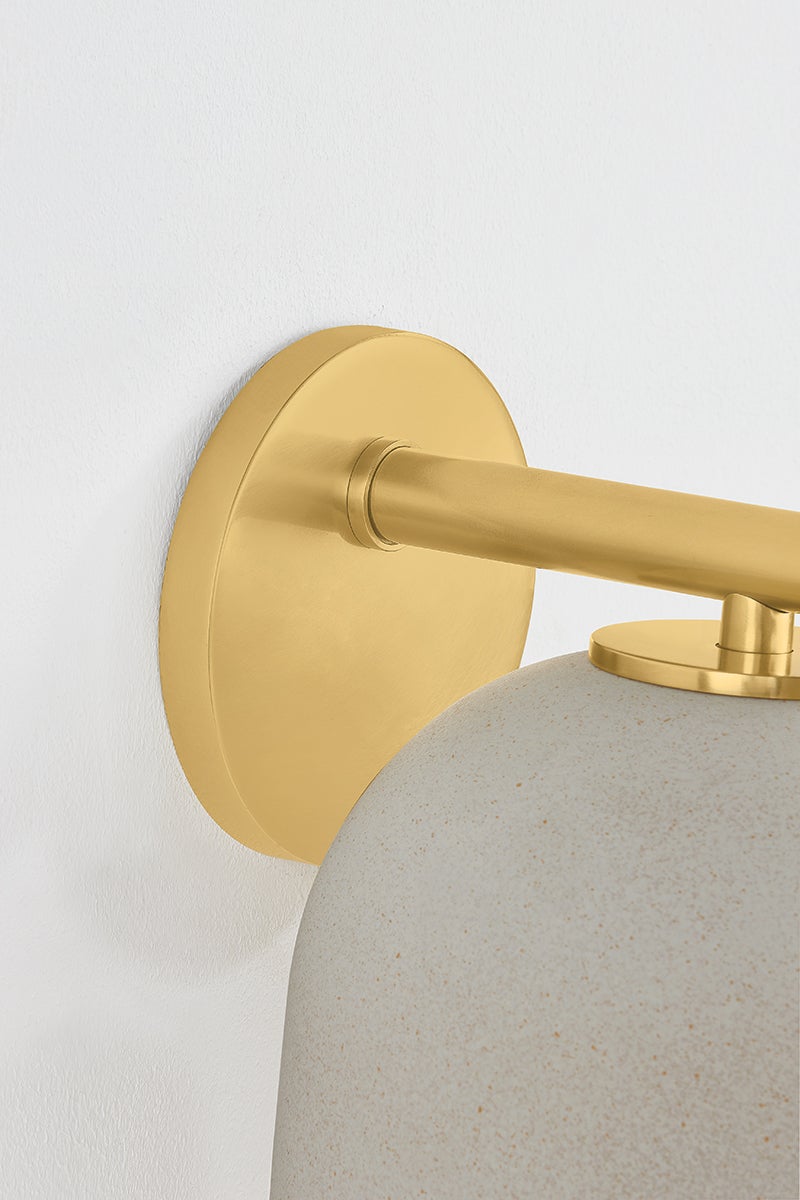 Cara Wall Sconce by Mitzi - Elegant Ceramic Shade, Aged Brass Arm, Dimmable, UL Damp Rated