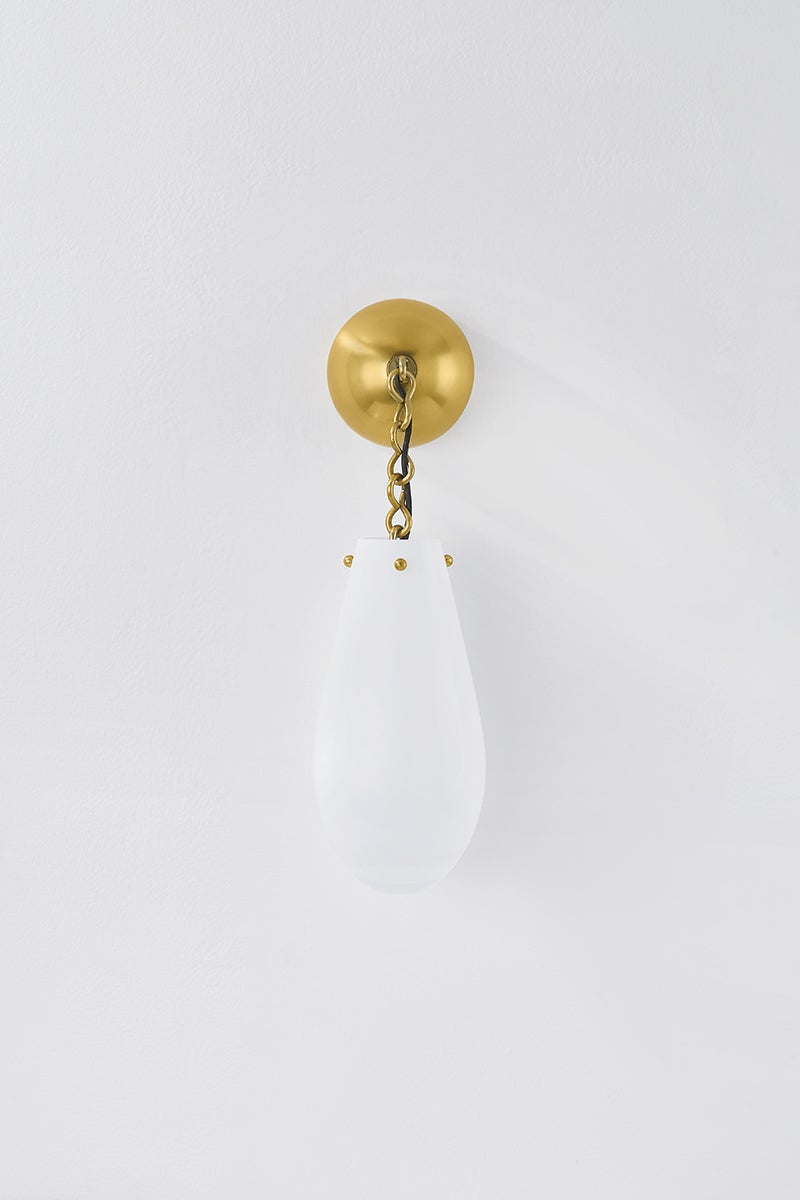 Clarkstown Wall Sconce 1-Light Aged Brass with Opal Glossy Shade by Hudson Valley Lighting