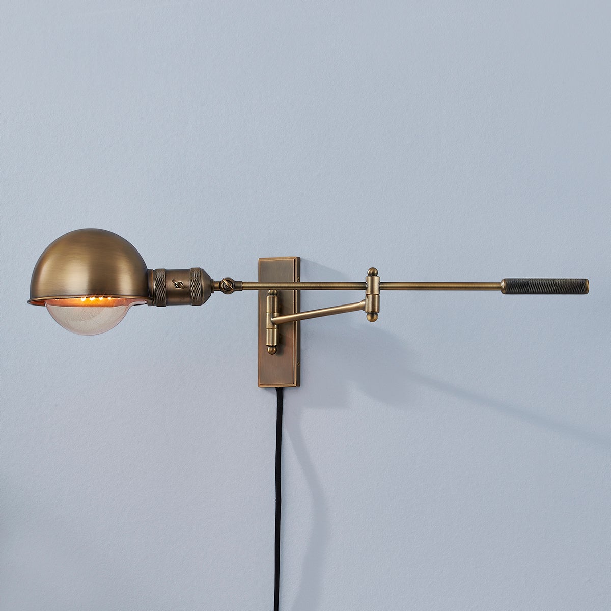 Cannon Plug-In Sconce By Troy Lighting, 60W Dimmable, Patina Brass, Retro Industrial Design