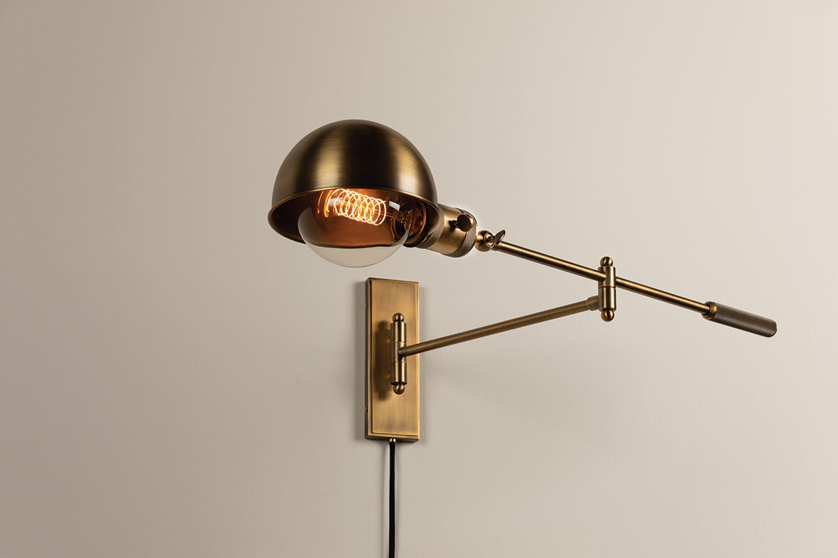 Cannon Plug-In Sconce By Troy Lighting, 60W Dimmable, Patina Brass, Retro Industrial Design