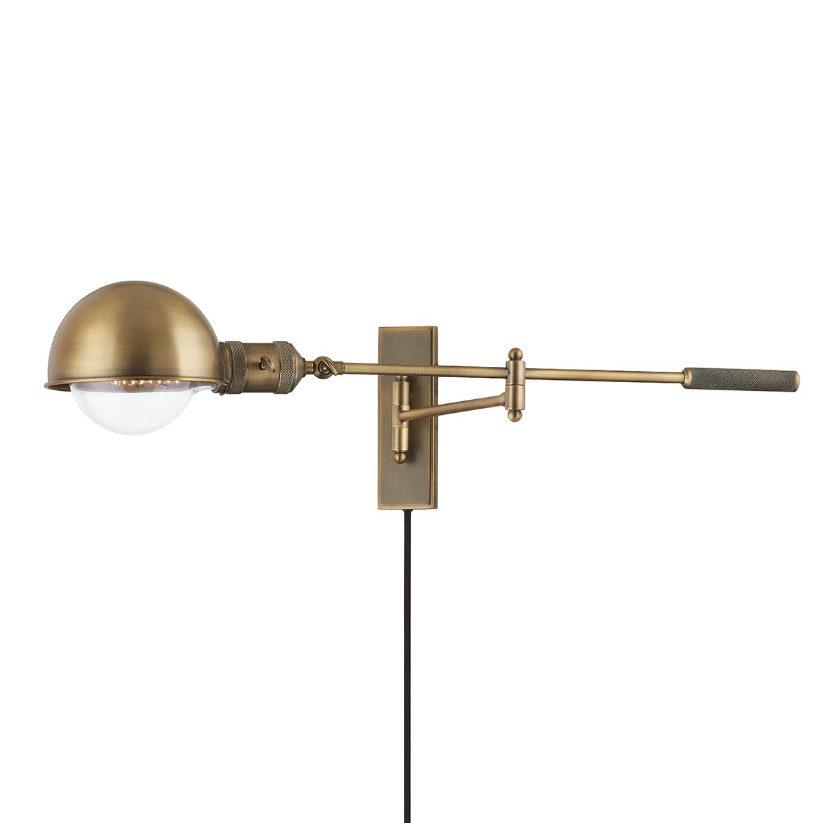 Cannon Plug-In Sconce By Troy Lighting, 60W Dimmable, Patina Brass, Retro Industrial Design