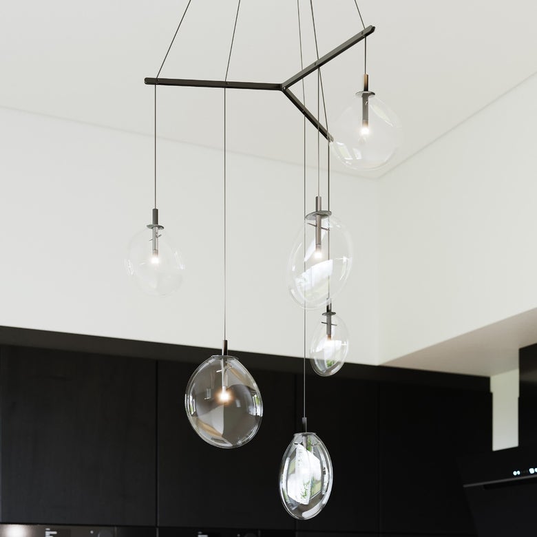 Cantina 6-Light Tri-Spreader LED Chandelier by SONNEMAN with Dimmable Feature and Satin Black Finish