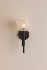 Mitzi Caraway Wall Sconce H991101-TRB, Modern True Bronze Finish with Silver Mesh Glass Shade