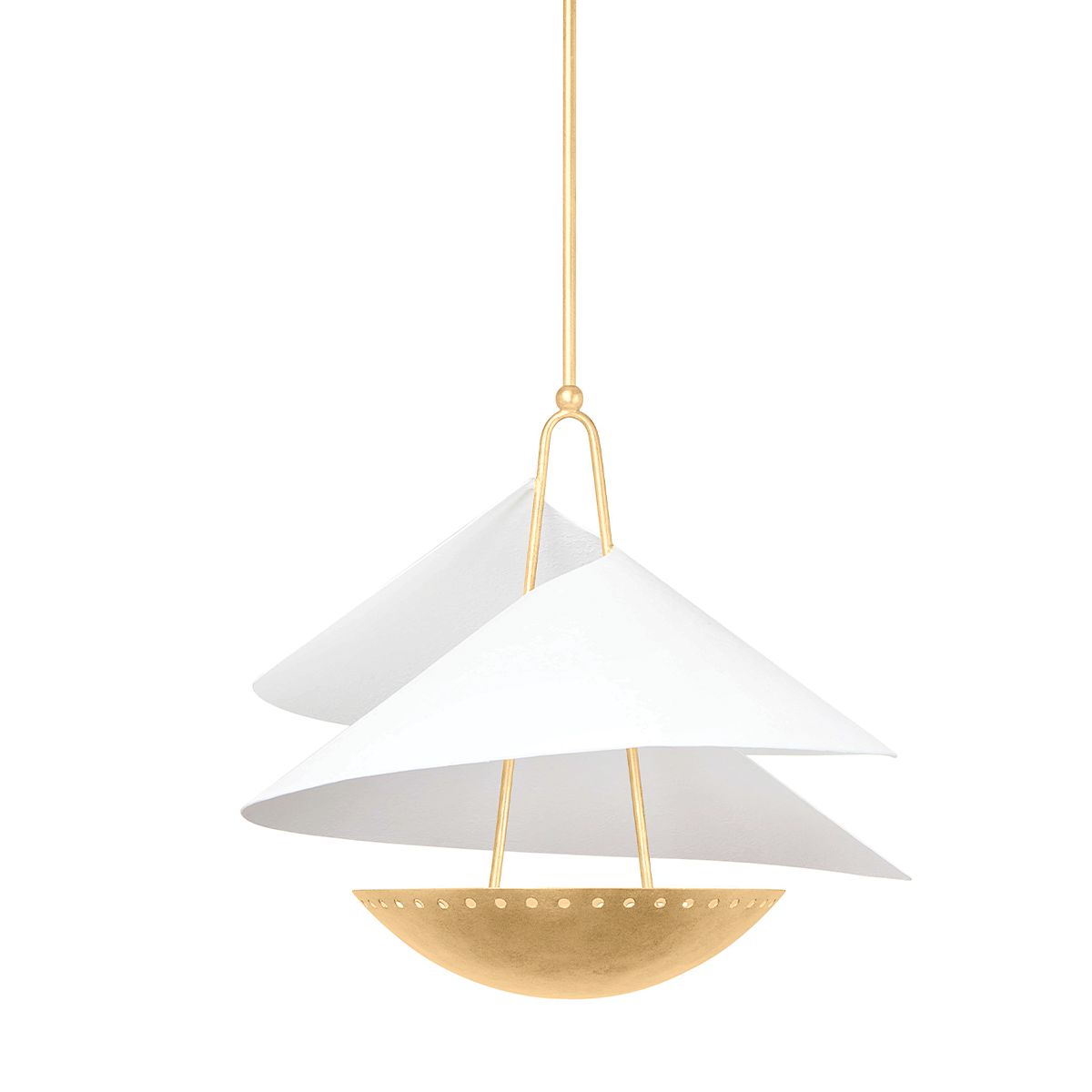 Carini Pendant Light by Corbett Lighting, Gesso White & Vintage Gold Leaf, 3 Bulbs, Adjustable Height