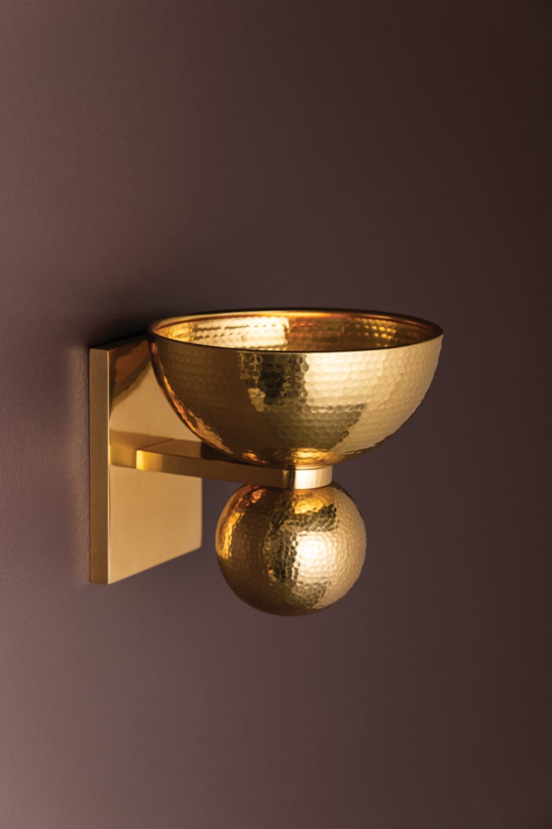 Catania Sconce by Corbett Lighting 456-01-VB Vintage Brass 15W E26 Bulb Wall Fixture, UL Damp Rated