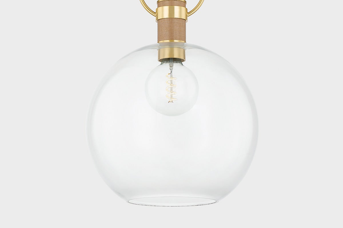 Catrine Large Pendant Light by Mitzi with Adjustable Height, Dimmable Feature, Aged Brass Finish