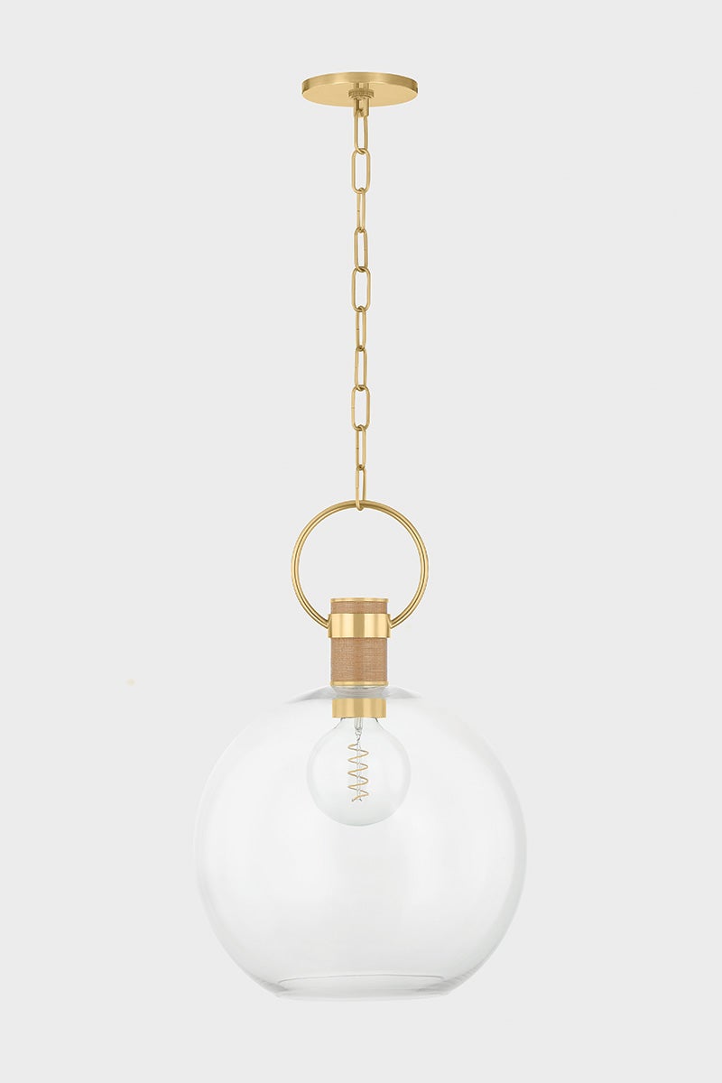 Mitzi Catrine Small Pendant Light - Aged Brass, Clear Glass Shade, Dimmable, 17.75" H, Versatile Design