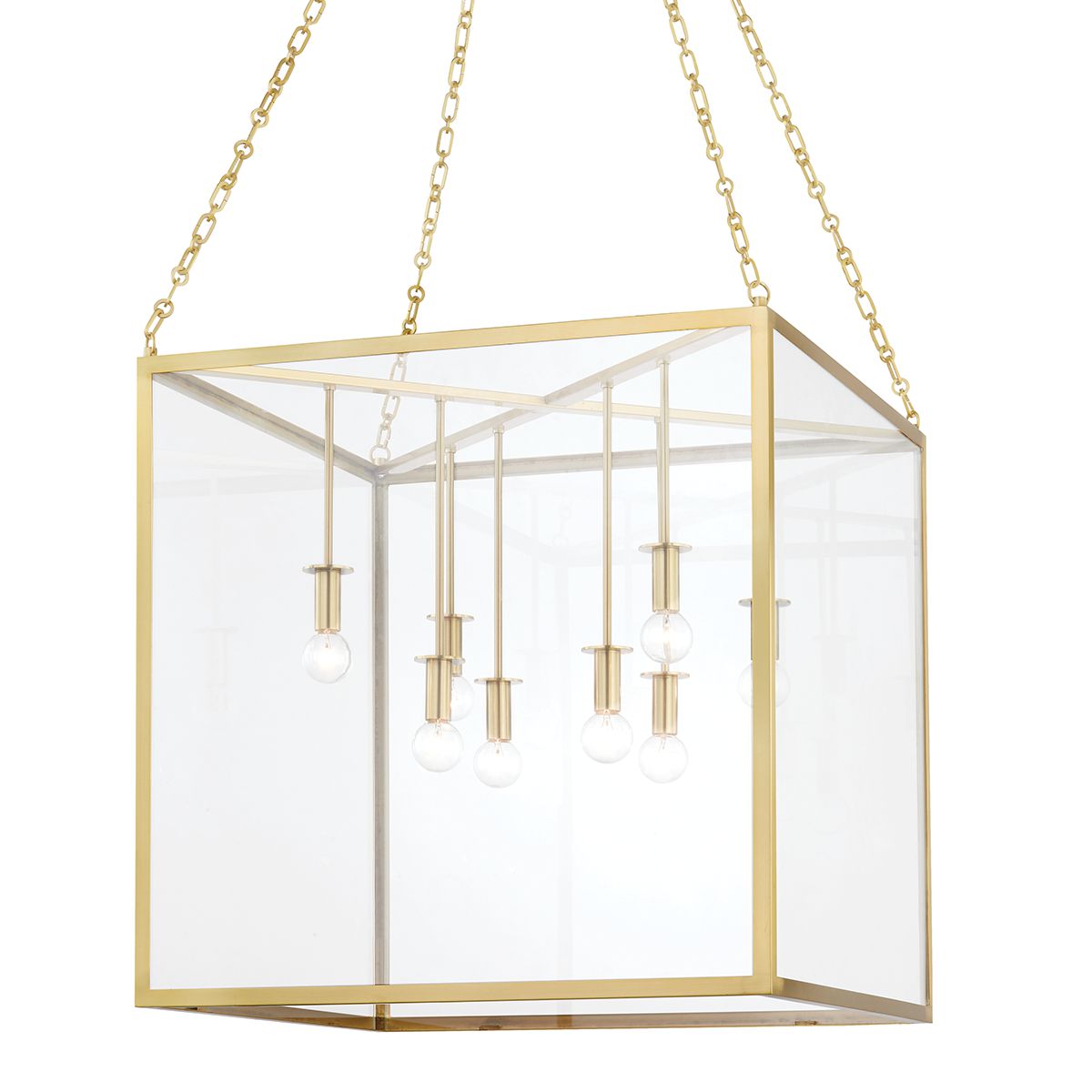 Catskill Large Lantern Pendant Light by Hudson Valley, 24" Aged Brass & Iron, Dimmable, 8 Bulbs, Adjustable Height