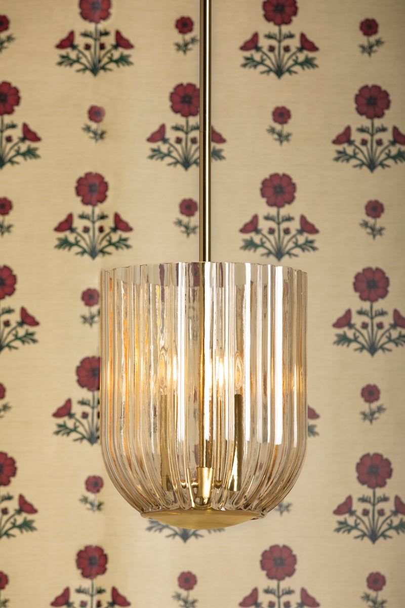 Mitzi Cece Lantern 3-Light Dimmable Fixture With Floral Design Aged Brass Finish And Glass Shade