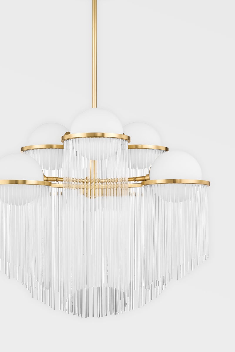 Celestial Chandelier 6 Lights Aged Brass Finish Opal Matte Glass 26.5"H x 31.5"W by Corbett Lighting