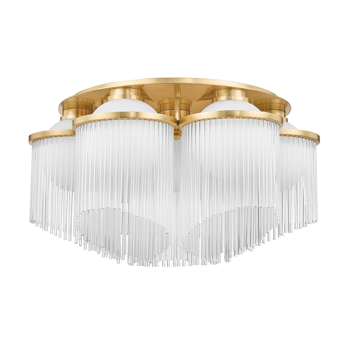 Celestial 7-Bulb Semi-Flush Ceiling Light by Corbett Lighting in Aged Brass with Opal Matte Globes