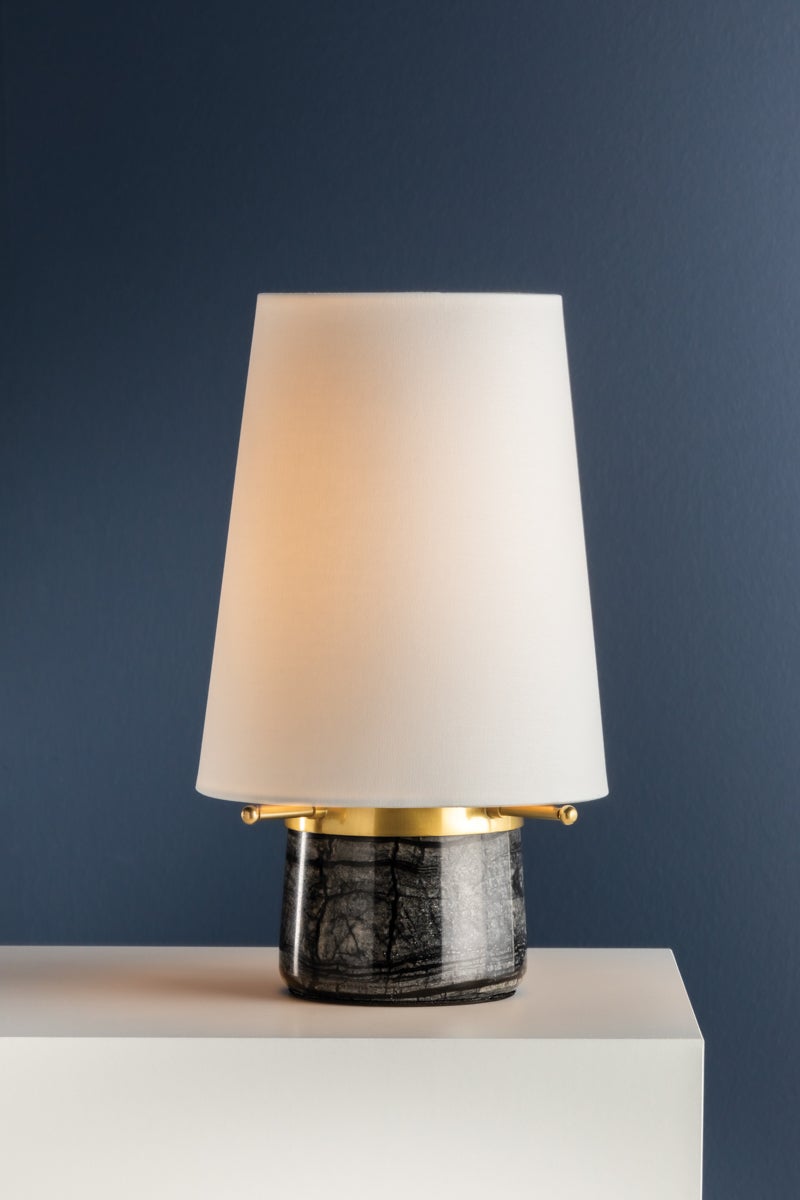 Central Valley Rechargeable Table Lamp by Hudson Valley Lighting, Aged Brass & Marble, Dimmable, 12-15 Hour Battery Life