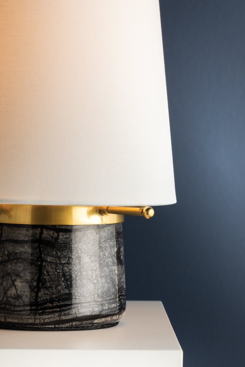 Central Valley Rechargeable Table Lamp by Hudson Valley Lighting, Aged Brass & Marble, Dimmable, 12-15 Hour Battery Life