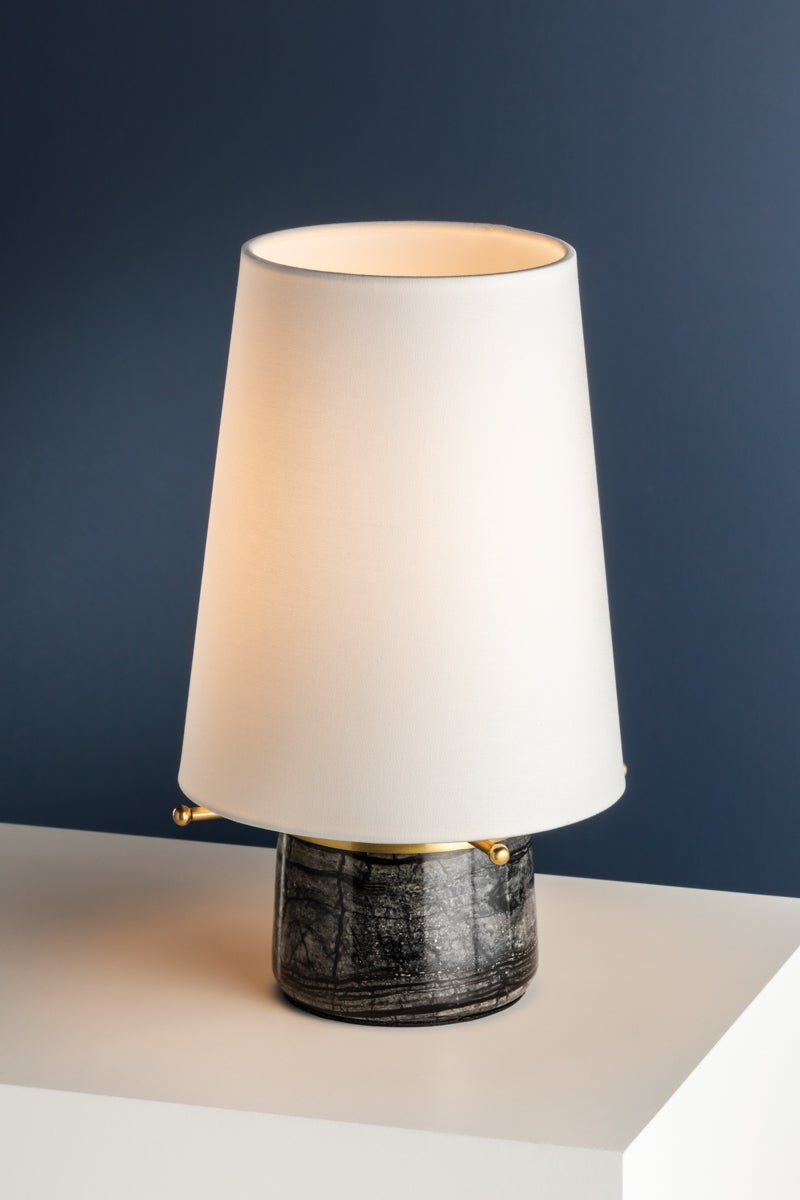 Central Valley Rechargeable Table Lamp by Hudson Valley Lighting, Aged Brass & Marble, Dimmable, 12-15 Hour Battery Life