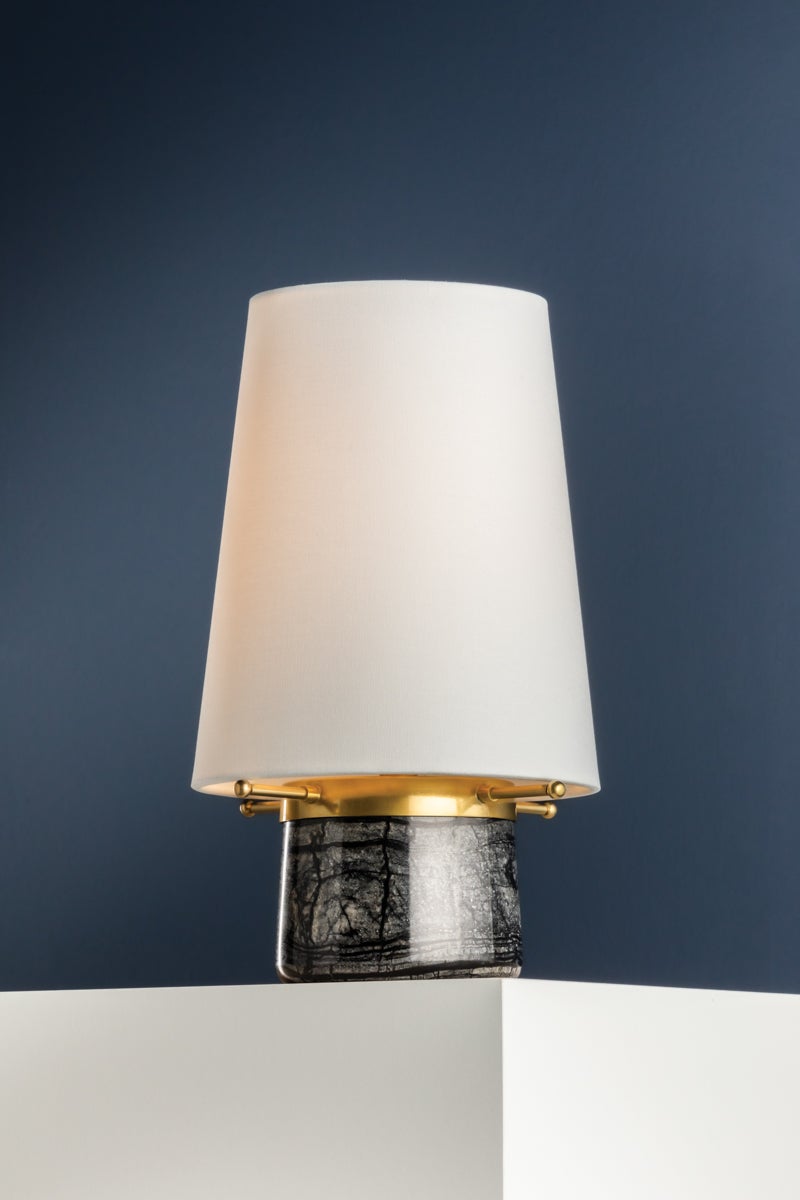 Central Valley Rechargeable Table Lamp by Hudson Valley Lighting, Aged Brass & Marble, Dimmable, 12-15 Hour Battery Life