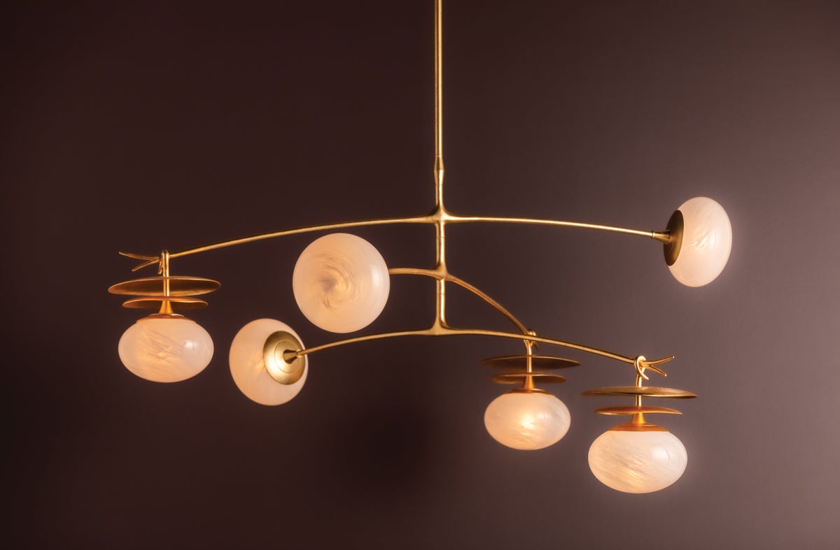 Ceylon Chandelier by Corbett Lighting, 6-Light Botanical Design in Vintage Gold Leaf Finish