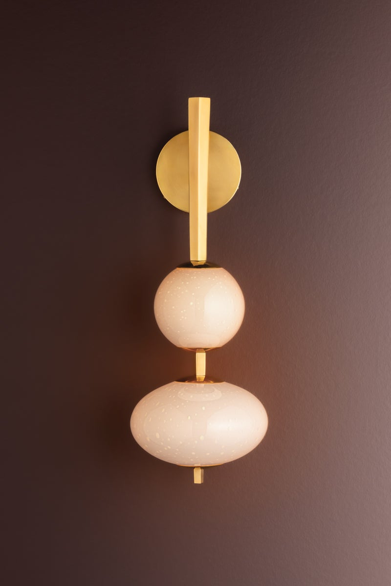 Charoite Wall Sconce 2-Light Vintage Brass by Corbett Lighting - Opal-Seeded Glass Shades