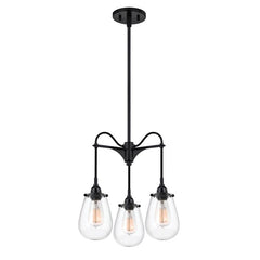 Chelsea 3-Arm Chandelier by SONNEMAN, Satin Black Finish, Dimmable, Versatile Design for Indoor & Outdoor Use